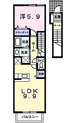 サン・ライズ 2階1LDKの間取り