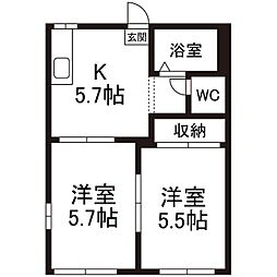 ハイツ友成C棟 2DKの間取図画像