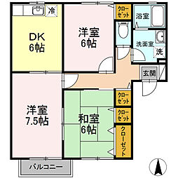 プリエール　B 2階3DKの間取り