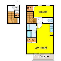Monter(モンテ) 2階1LDKの間取り