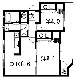 第二ますやマンション 2DKの間取図画像