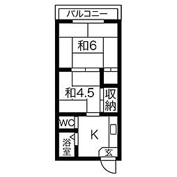 ニューマンション丸由(まるよし) 3階2DKの間取り