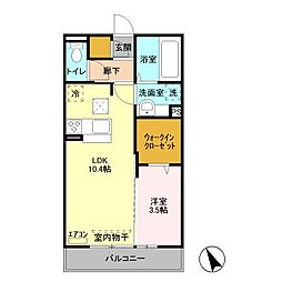 JR鹿島線 鹿島神宮駅 12.4kmの賃貸アパート 1階1LDKの間取り