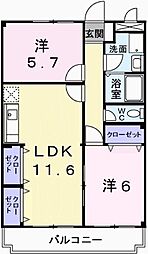 玲巧ハイツ3 2LDKの間取図画像