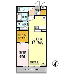 クレセントヒルズB 1LDKの間取図画像