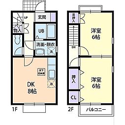 フォレストヒルＢ 1階2DKの間取り