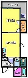 南岩国マンション 3階1DKの間取り
