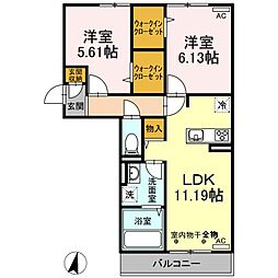 FOREST HILLS　B棟 3階2LDKの間取り