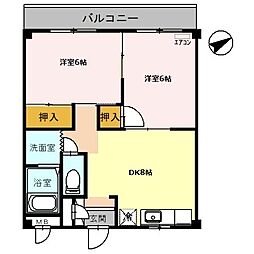 コーポK-1 2DKの間取図画像