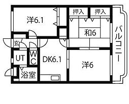 ユーミーJUKOH 3階3DKの間取り
