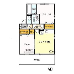 東武桐生線 赤城駅 徒歩13分の賃貸アパート 1階2LDKの間取り