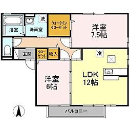 グランフェリオ　A棟 A103 1階2LDKの間取り