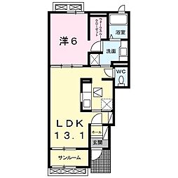 ウェスト　アドバンス　Ｂ 1階1LDKの間取り