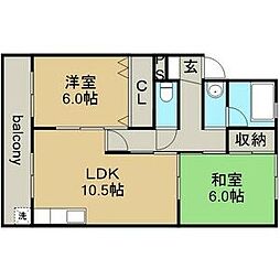 太田ハイム 5階2LDKの間取り