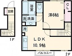 セントミッシェル 2階1LDKの間取り