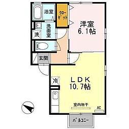 JR東北本線 岩切駅 徒歩24分の賃貸アパート 2階1LDKの間取り