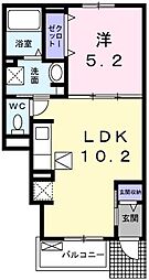 カサブランカ富永 1LDKの間取図画像