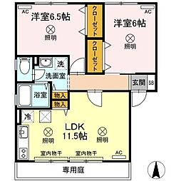 ハイカムール花尻B 2LDKの間取図画像