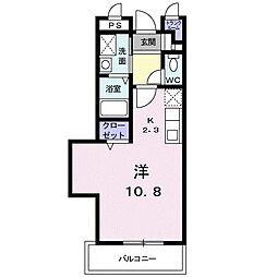 田口ハイツII 2階ワンルームの間取り