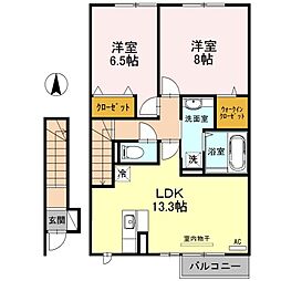 パティオ　ルーチェ　Ａ棟 2階2LDKの間取り