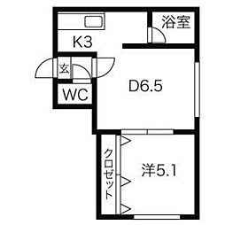 アクア・ガーデン 4階1DKの間取り