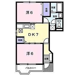 ハイマウントB 2DKの間取図画像