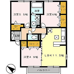 アンシャンテ　B棟 1階3LDKの間取り