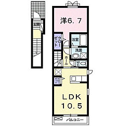ウエスト　マウンテン　Ｂ 2階1LDKの間取り