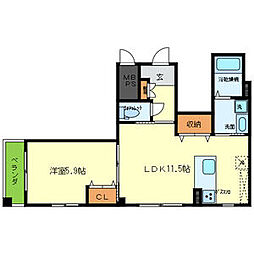 スクールサイドメゾン 1LDKの間取図画像