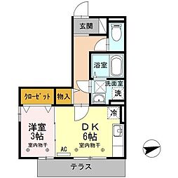 ルレ 1階1DKの間取り