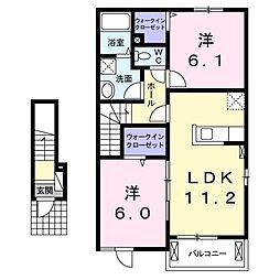 アウローラ小郡 2LDKの間取図画像