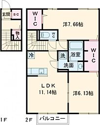Ｍitsuya　A棟 2階2LDKの間取り
