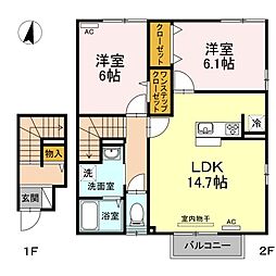 ベルポスト　A棟 2階2LDKの間取り