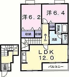 リーヴメゾン北館　Ｄ 2階2LDKの間取り