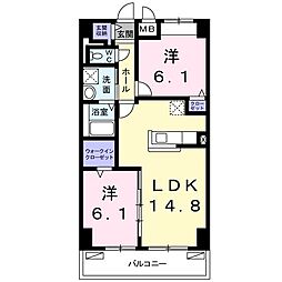 アルンドーインディカ　茨木 6階2LDKの間取り