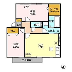 グランドゥール 1階2LDKの間取り