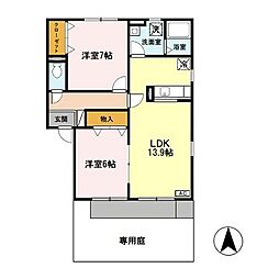 ガーデンハウス　Ｃ棟 1階2LDKの間取り