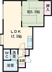 プレミエール南郷B 1階1LDKの間取り