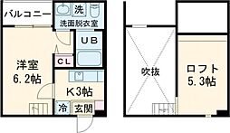 pavillon　honnte　biwaji 1階1Kの間取り