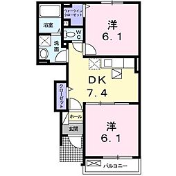 エール正林Ｂ 1階2DKの間取り