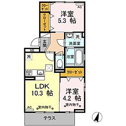 令京ヒラキ 1階2LDKの間取り