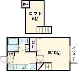 エスポワール・シャトー愛子 I 2階1Kの間取り