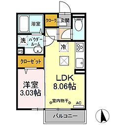 JR高崎線 倉賀野駅 徒歩27分の賃貸アパート 1階1LDKの間取り