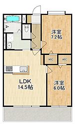 ＭＯＤＥＲＮ　ＰＡＬＡＺＺＯ文教 5階2LDKの間取り
