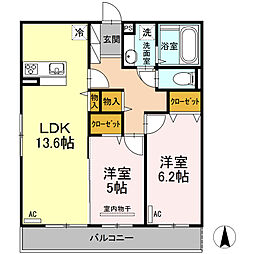 ラフィーネ・益城A 2LDKの間取図画像