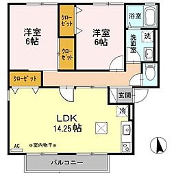 ハイグラッド　Ｂ 1階2LDKの間取り