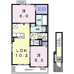 メビウス伊万里Ｂ 2階2LDKの間取り