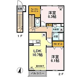 ボヌールムナカタA 2LDKの間取図画像