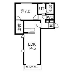 ウェルサイド 2階1LDKの間取り