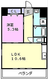 塔世西裏MSビル 1LDKの間取図画像